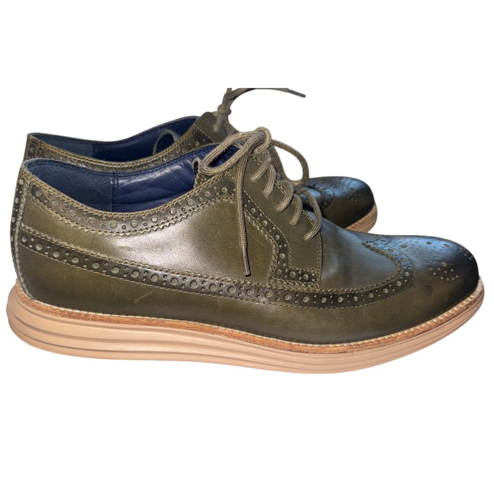 Cole Haan Men's 10M Olive Leather Wingtip Oxford Brogue Shoes Grand OS